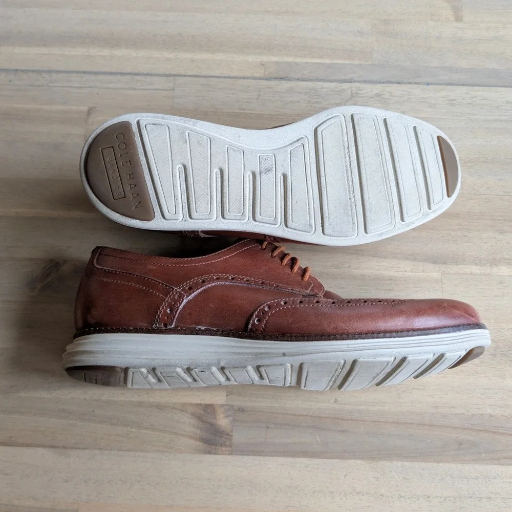 Cole Haan Grand.OS Mens British Tan Leather Wingtip Oxford‎ Shoes Size 9